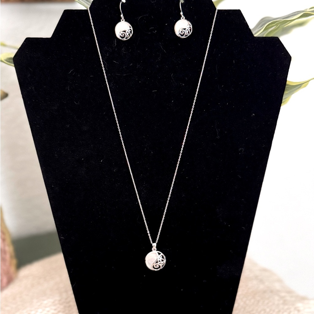 Brand New: Primrose Sterling Silver Mother Of Pearl Necklace & Earrings